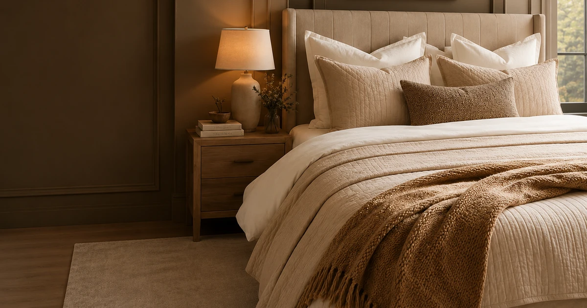 Evening bedroom reset with layered bedding