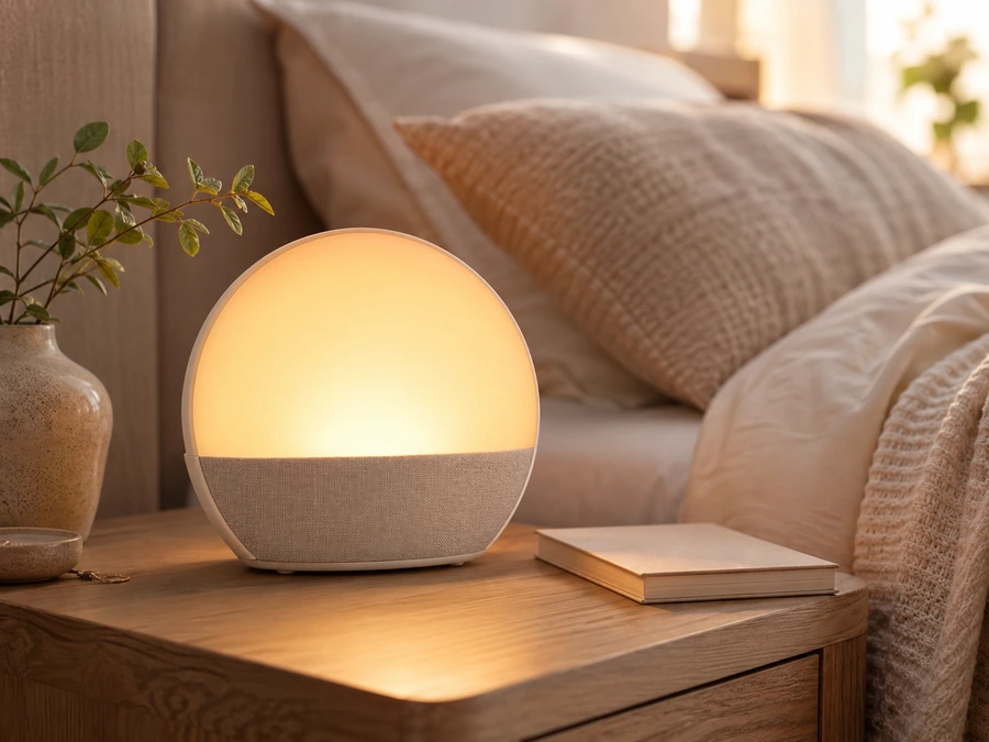 Sunrise alarm in a cozy bedroom corner.