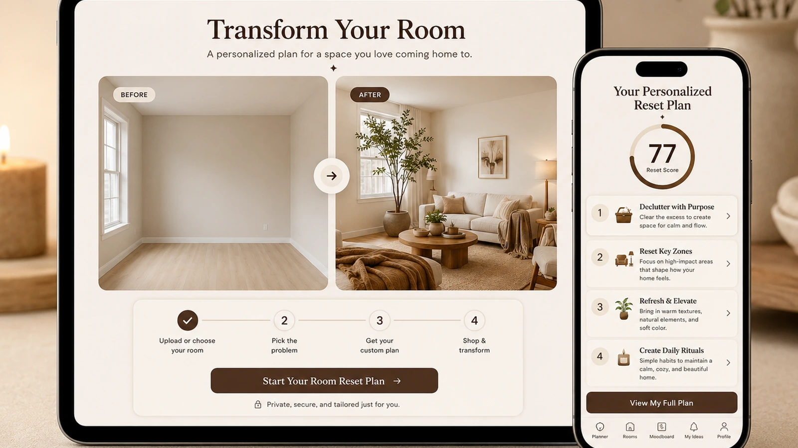 Cozy Room Reset Planner app preview
